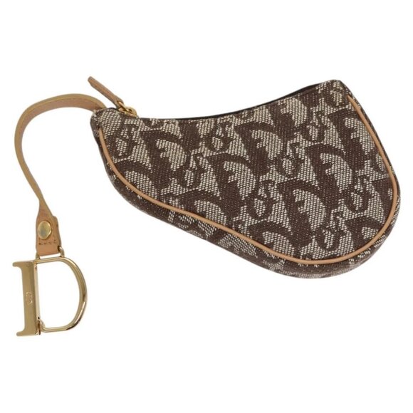 Christian Dior Trotter Canvas Coin Purse Brown Gold - Picture 1 of 15